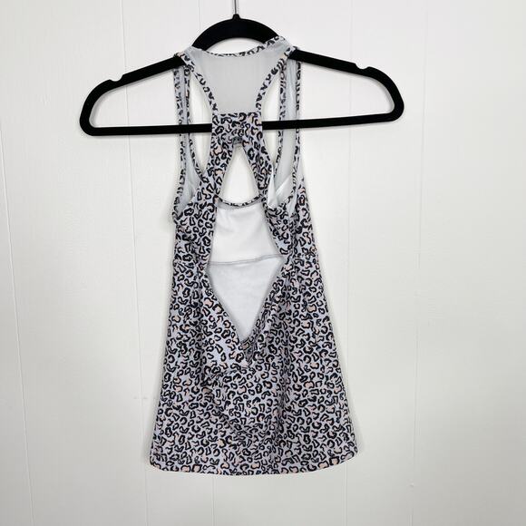 Varley Cheetah Print Keyhole Open Back Racerback Tank Top Mesh Piecing XSmall XS - Picture 2 of 10